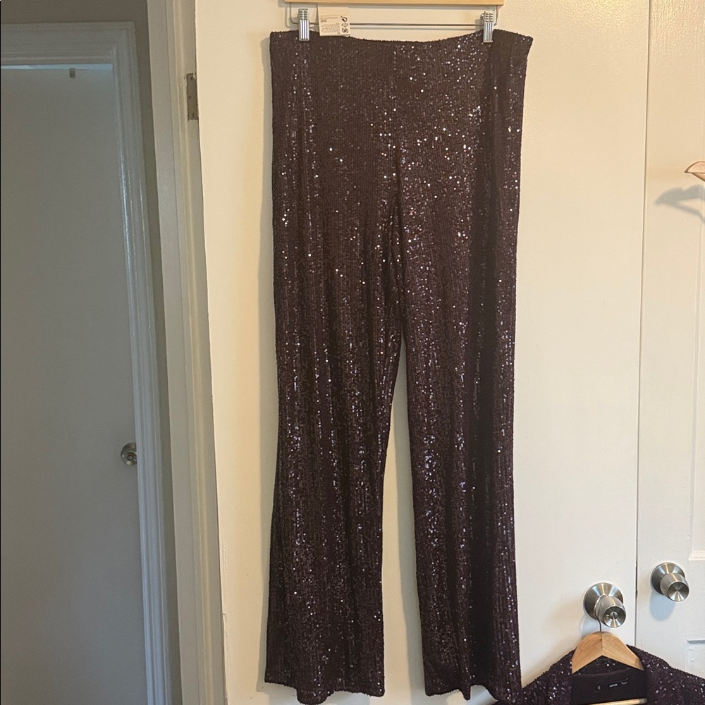 Mango Deep Purple Sequin Blazer and Pants Set - Picture 8 of 16